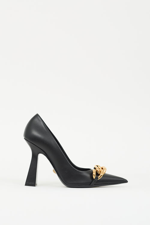 Versace Black Leather & Chain Embellished Pump