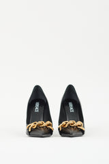 Versace Black Leather & Chain Embellished Pump