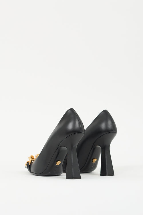 Versace Black Leather & Chain Embellished Pump