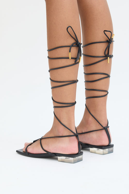 Versace Black Leather Lace Up Sandal