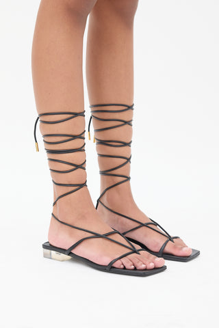 Versace Black Leather Wraparound Sandal