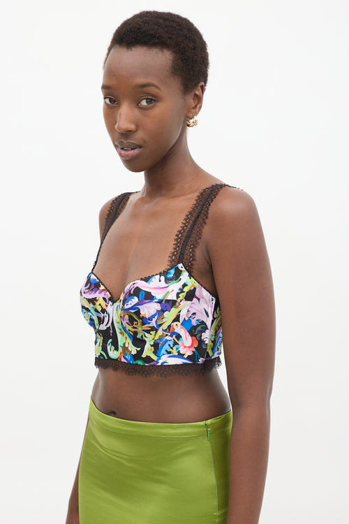 Versace Black & Multi Barocco Print Bustier Top