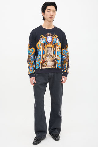 Versace Black & Multi Baroque Graphic Crewneck