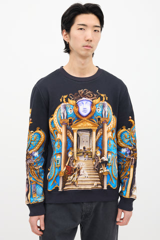 Versace Black & Multi Baroque Graphic Crewneck