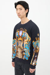 Versace Black & Multi Baroque Graphic Crewneck