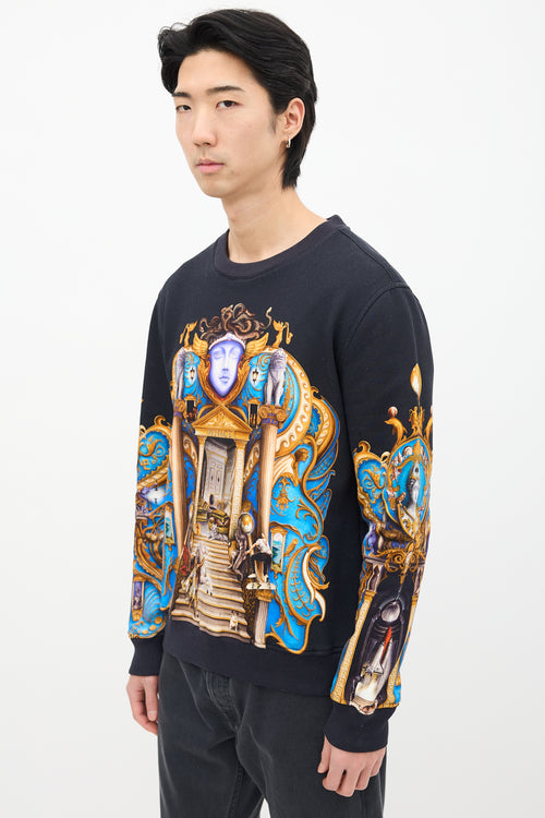 Versace Black & Multi Baroque Graphic Crewneck