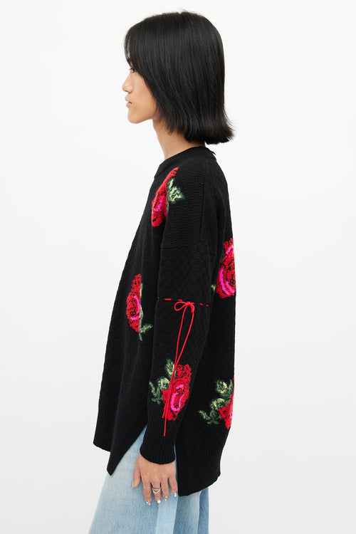 Versace Black & Multicolour Knit Rose Sweater