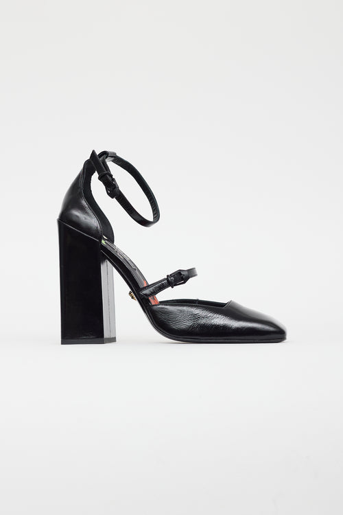 Versace Black Patent Leather Square Toe Heel