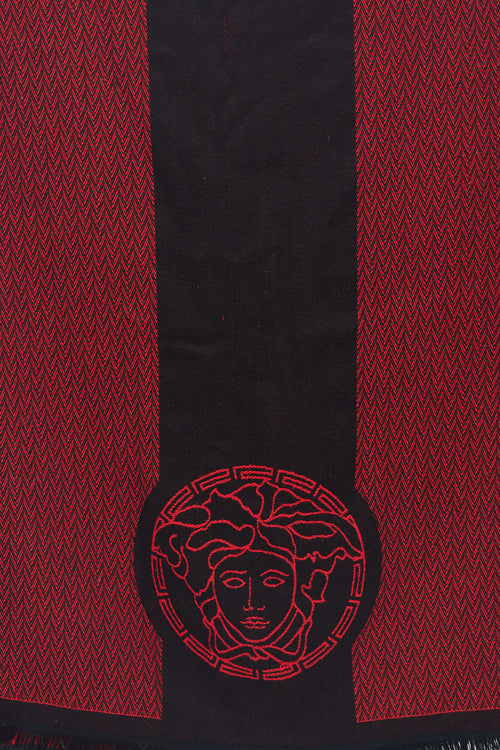 Versace Black & Red Wool Medusa Scarf