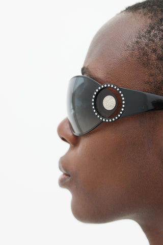 Versace Black & Silver 2064-B Shield Jewel Sunglasses