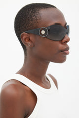 Versace Black & Silver 2064-B Shield Jewel Sunglasses