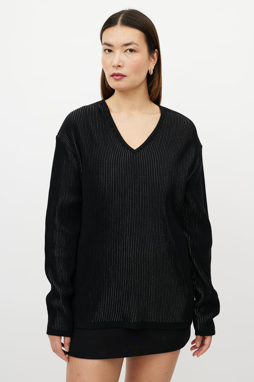 Versace Black & Silver Thick Ribbed V-Neck Sweater