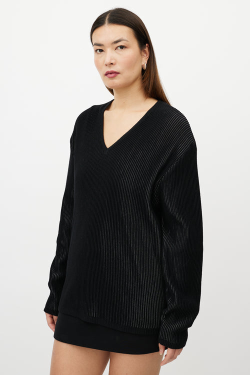 Versace Black & Silver Thick Ribbed V-Neck Sweater