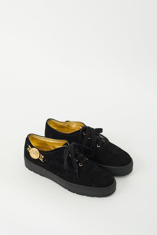 Versace Black & Gold Suede Medusa Sneaker