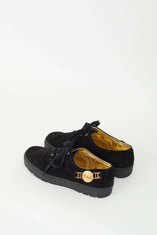 Versace Black & Gold Suede Medusa Sneaker