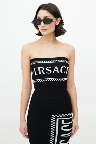 Versace Mare Black Sleeveless Slip Dress with Chain Link Medusa Logo Accent  Strap Encrusted with Rhinestones