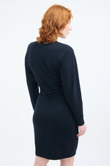 Versace Black Wool Diagonal Pleat Dress