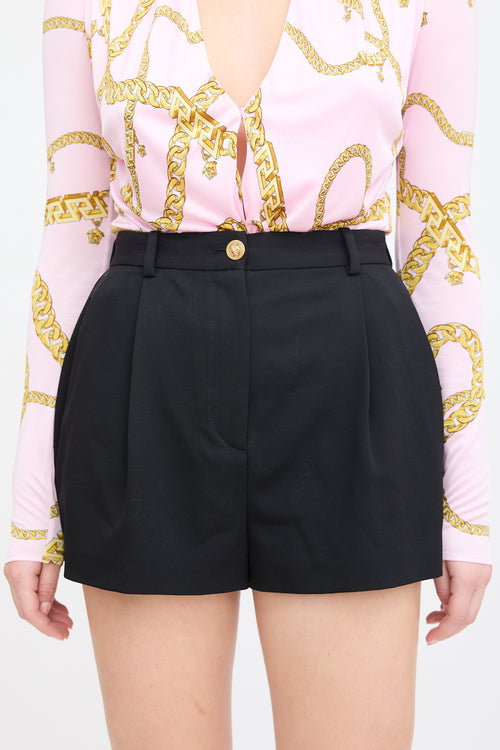 Versace Black Wool Pleated Mini Short