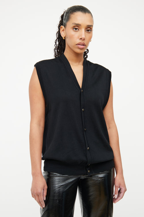 Versace V2 Black Wool Button Up Vest