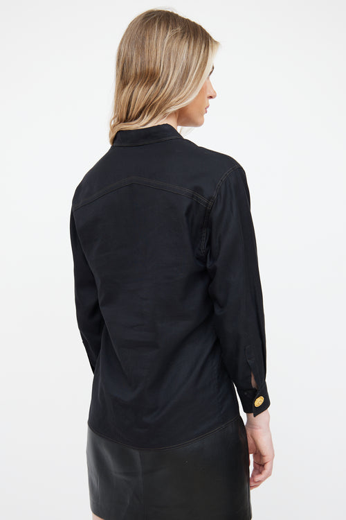 Gianni Versace Black Collar Tip Detail  Top