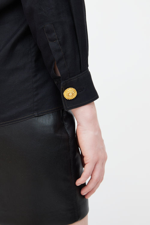 Gianni Versace Black Collar Tip Detail  Top