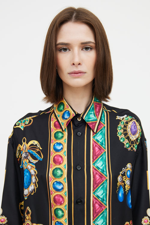 Versace Black Jewel Print Silk Shirt