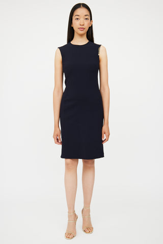 Navy Textured Sleeveless Midi Dress