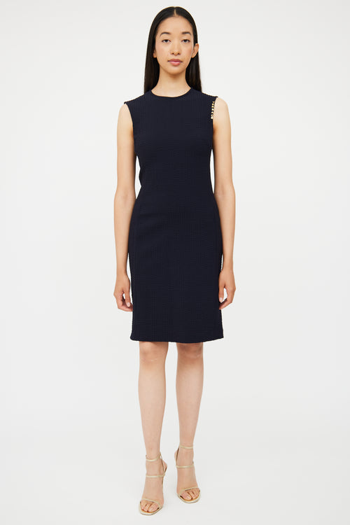 Navy Textured Sleeveless Midi Dress