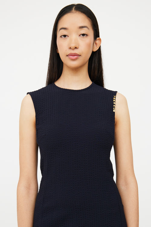 Navy Textured Sleeveless Midi Dress