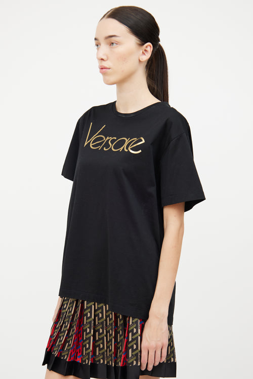 Versace Black Gold Chest Logo Short Sleeve Tee