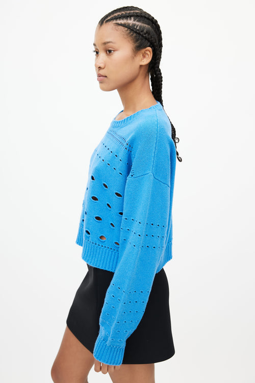 Versace Blue Cashmere Keyhole Sweater