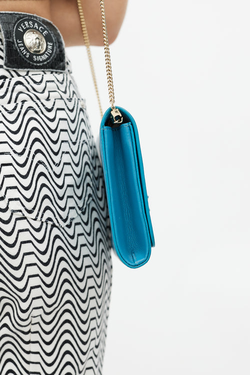 Versace Blue & Gold Medusa Chain Shoulder Bag