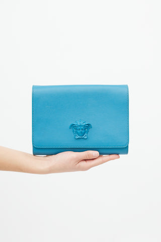 Versace Blue & Gold Medusa Chain Shoulder Bag
