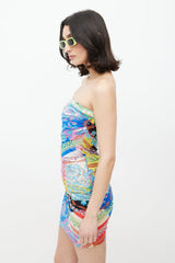 Versace Blue & Multicolour Baroque Mesh Dress