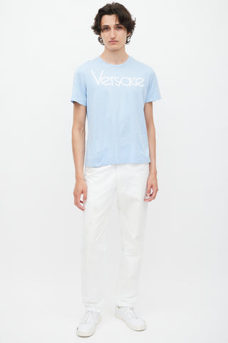Versace Blue & White Emrboidered Logo T-Shirt