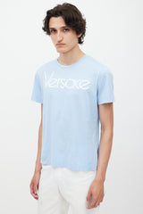 Versace Blue & White Emrboidered Logo T-Shirt