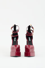 Versace Burgundy Leather Aevitas Strappy Platform Heel