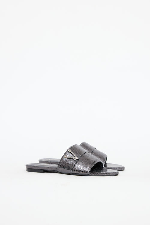Versace Cracked Leather Virtus Slide