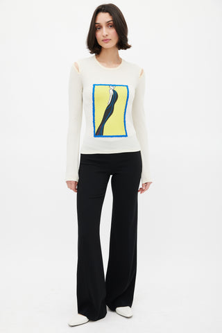 Versace Cream & Multicolour Illustration Graphic Top