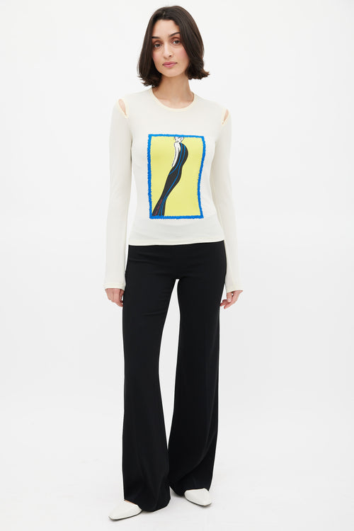 Versace Cream & Multicolour Illustration Graphic Top