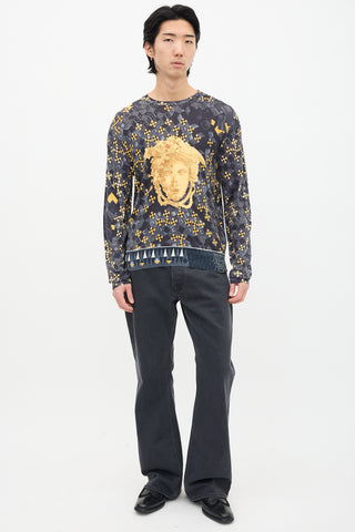 Versace Dark Grey & Gold Geometric Medusa Sweater