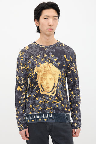 Versace Dark Grey & Gold Geometric Medusa Sweater