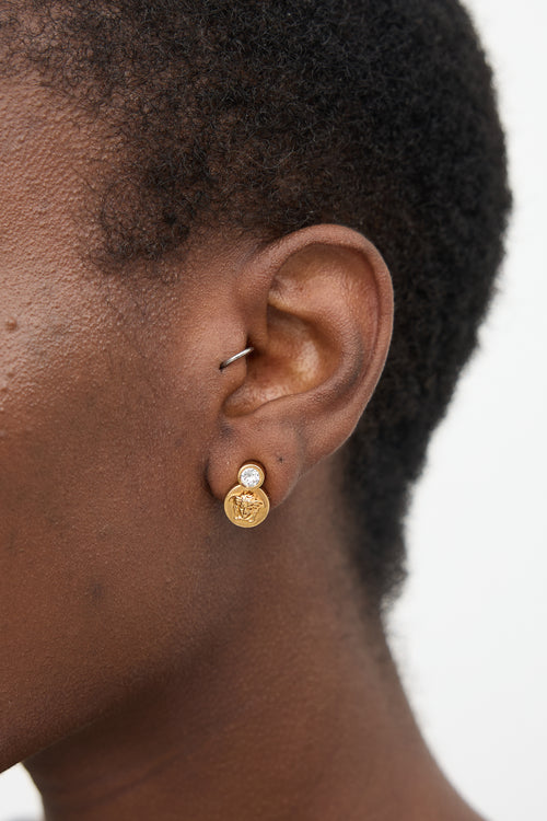 Versace Gold & Crystal Medusa Stud Earrings