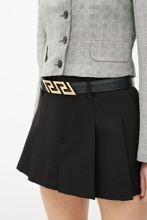 Versace Black & Gold La Greca Leather Belt