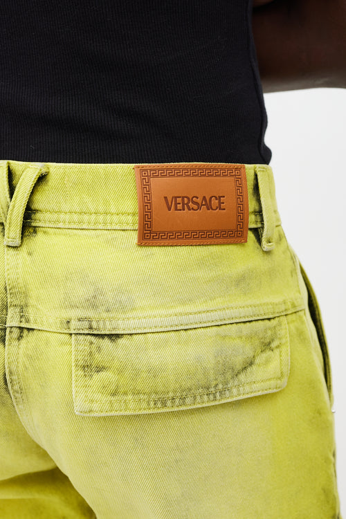 Versace Green Acid Wash Cargo Jeans