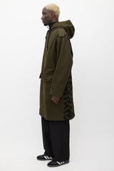Versace Green & Black Hooded Monogram Coat