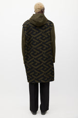 Versace Green & Black Hooded Monogram Coat