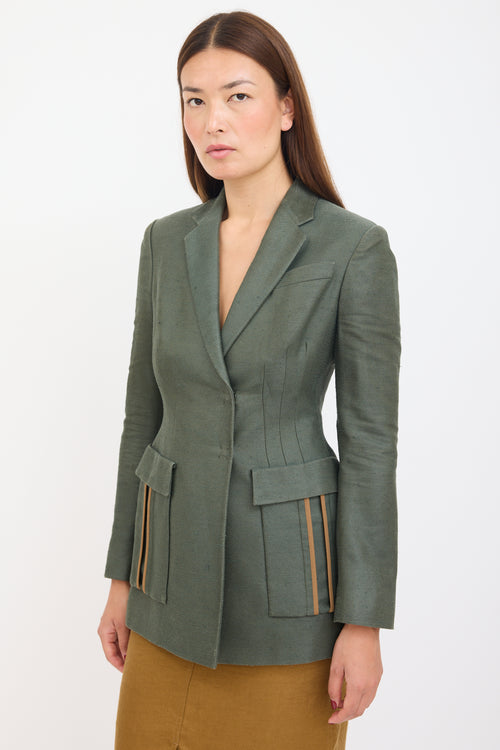 Versace Green & Brown Silk Striped Blazer