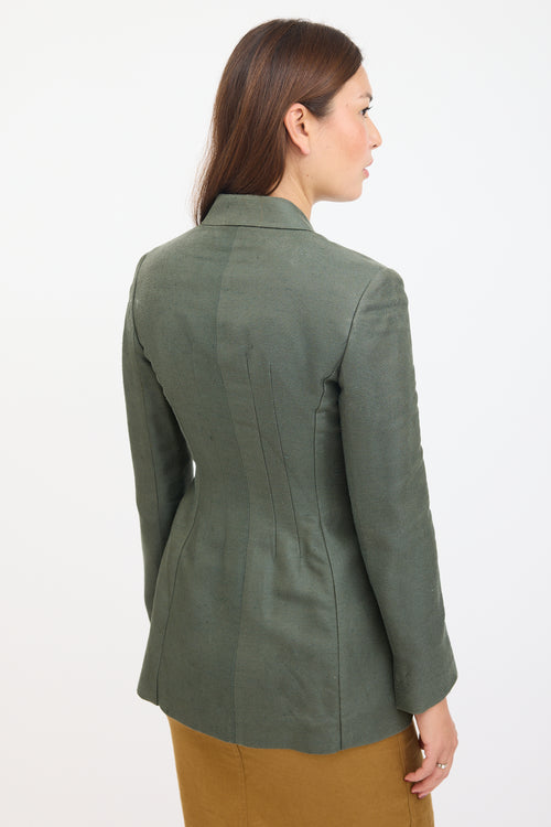 Versace Green & Brown Silk Striped Blazer