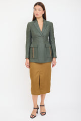 Versace Green & Brown Silk Striped Blazer